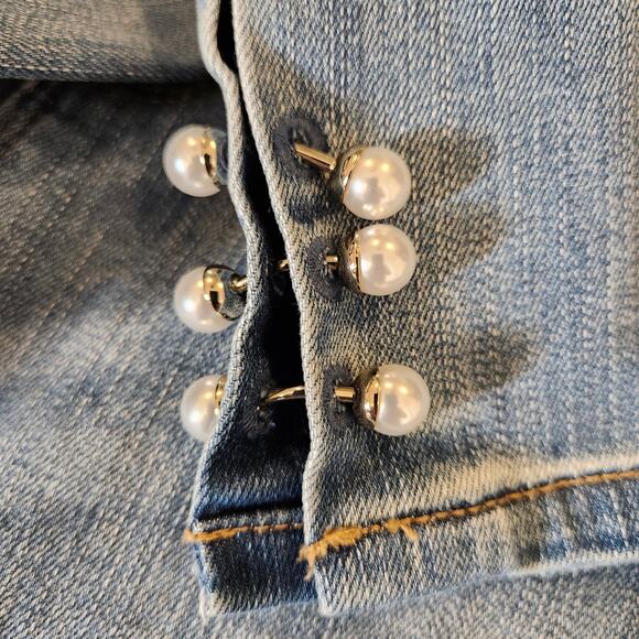 WHITE HOUSE BLACK MARKET The Skinny Crop Blue Medium Wash Embellished Ankle Wm 6 - Picture 9 of 12